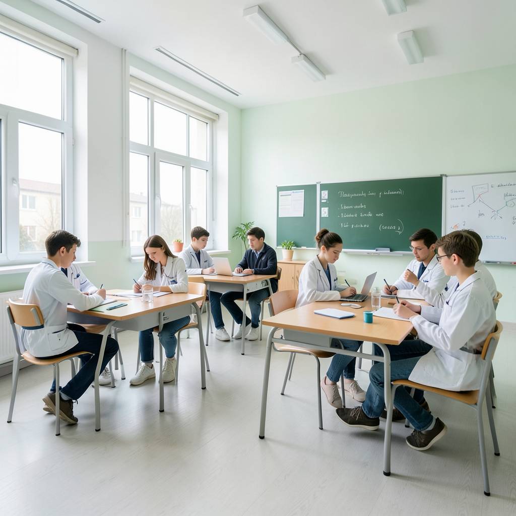 Studenti při praktické výuce na zdravotnické škole